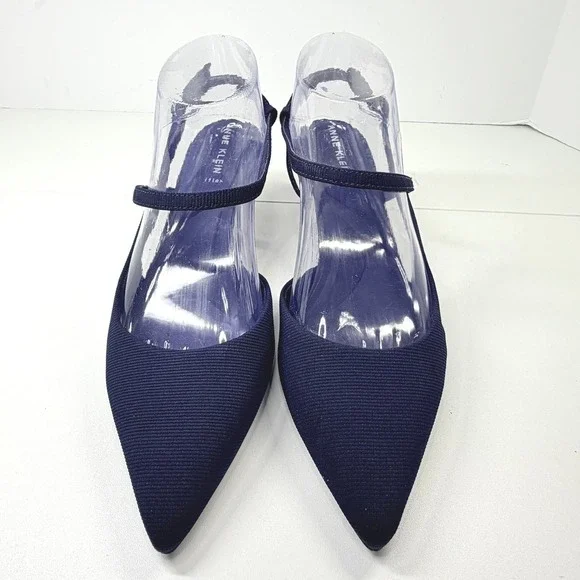 Anne Klein Slingback Heels Women 9 Navy Blue iFlex Pointed Toe Kitten Heel - Picture 2 of 6